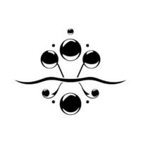 Elegant monochrome featuring stylized bubbles and stems arranged symmetrically above and below a curved line. vector