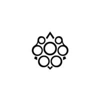 Geometric black and white featuring a cluster of circles within a diamond and triangle outline, minimalist and balanced. vector