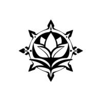 Stylized Black and White Floral Compass with EightPointed Star Pattern on a Clean White Backdrop. vector