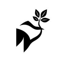 Abstract Black and White Illustration of a Stylized Plant with Four Leaves, Evoking Growth and Nature on a Pure White Background. vector
