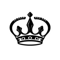 A stylized, glossy black crown, showcasing traditional royal with elegant curves, intricate details, and a prominent central diamondshaped element against a stark white background. vector