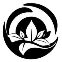 Symbolic Black and White Composition Leafy Branch within a Circular , Evoking Nature, Harmony, and EcoFriendliness. vector
