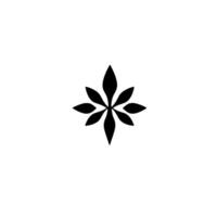 Symmetrical Black Floral on White Background A Minimalist, EightPetaled StarShaped Abstract Pattern. vector