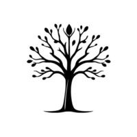 Stylized Black and White Illustration of a Bare Tree with Sparse Leaf Clusters, Featuring a Minimalist Aesthetic. vector