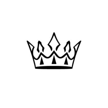 A minimalistic emblem of a black crown, intricately designed with alternating triangular and diamond shapes, set on a white background, representing royalty. vector