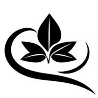 Stylized Black White Leaf Emblem Centered foliage encircled by flowing curvilinear elements, minimalist, modern, and organic. vector
