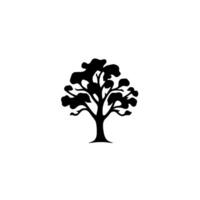 A minimalist, symmetrical black tree silhouette, set against a pristine white backdrop, evoking natures simplicity. vector