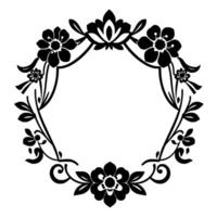 Intricate Black Floral Wreath with Ornate Details, a Symmetrical , and Elegant Curve Lines on White Background. vector