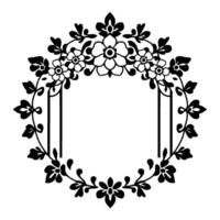 Elegant black floral wreath frame with a central rectangular space, adorned with ornate flowers and leaves on a white background. vector