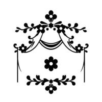 Elegant Black Floral Ornament with Curtain Elements, Centered , Symmetric Composition, Classic Decorative Motif vector