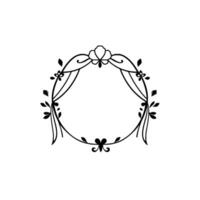 Elegant Floral Wreath Frame with Drape Accents, Delicate Black Line Art, Perfect for Invitations and Designs. vector