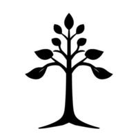 Simple and Stylish Black Silhouette of a Leafy Tree with Symmetrical Branches and Leaves Against a Clean White Background. vector