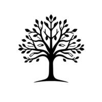 Minimalist Black Tree Silhouette with Symbolic Eyelike Features and Detailed Leafy Branches Against White Backdrop vector