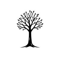 Monochromatic Silhouette of a Bare Tree, Emphasizing Branch Details and Root Structure Against White Backdrop. vector