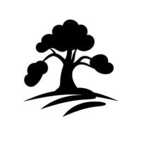 Simple Minimalist Black Silhouette of a Tree with Rounded Foliage and a Ground line Against a White Background. vector