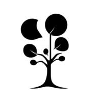 Stylized Black Tree Silhouette with Circular Leafshaped Foliage Against White Background vector
