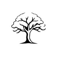Bold Black and White Line Art of a Mature Tree with Dense Canopy and Textured Foliage on a Pristine White Background. vector