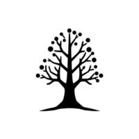 A symmetrical, minimalist, black silhouette of a stylized tree with spherical fruit, isolated on a pristine white background. vector