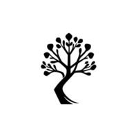 Abstract Black and White Tree Silhouette Minimalist Nature with Rounded Leaves and Curved Trunk, Isolated on White vector