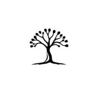 Minimalist Black Tree Silhouette with Rounded Leaves on White Background, Symbolic of Nature and Simplicity. vector