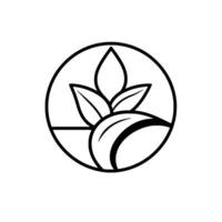 Minimalist botanical featuring stylized leaves inside a circular frame, conveying nature and simplicity in monochrome. vector