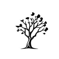 Stylized Silhouette of a Bare Tree with Rounded Leaves Against a Clean White Background. The Black White artwork is simple and elegant. vector