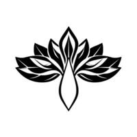 Symmetric Black and White Floral Featuring Intricate Leaflike Petals and a Central Teardrop Shape, Resembling a Decorative Emblem. vector
