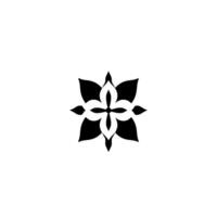 Symmetrical Black Floral Motif on White Background A Minimalist, Stylized Featuring a FourPetal Flower and Elegant Simplicity. vector