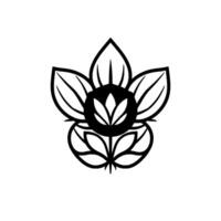 Bold Black and White Floral with Layered Petals, Creating a Symmetrical Artistic Emblem on White Background. vector