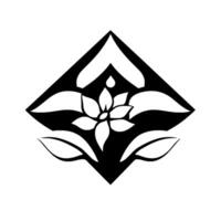 Geometric Floral Mandala Black and White Stylized Lotus Within a Diamond Shape, Symbolic of Purity and Harmony. vector