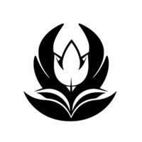 Abstract Black and White Floral with Stylized Petals and a Central Point on a Clean White Background vector