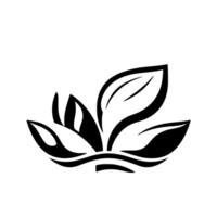 A stylized black and white minimalist lotus flower illustration with smooth, curved lines and subtle shading on a stark white background, perfect for a or element. vector