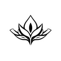 Minimalist black and white stylized lotus flower emblem or isolated on white background, representing elegance and tranquility. vector