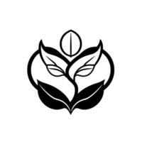 Black and White Emblem Stylized Leaves Emerging From a HeartShaped Structure, Evoking Growth, Nature, and Simplicity. vector