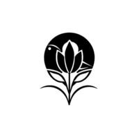 Symbolic Black and White Botanical Emblem Bird and Lotus Within a Circle, Suggesting Harmony and Natures Beauty vector