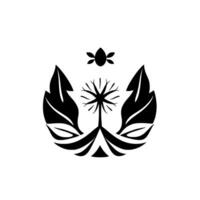 Elegant Black and White Nature Stylized Tree with Leaves and Floral Element, Minimalist . vector