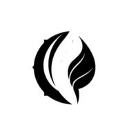 Abstract black and white botanical featuring a stylized leaflike motif within a circle, evoking nature and minimalist elegance. vector