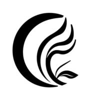 Black and White Minimalist Botanical with Organic Curved Lines and Leaf Element against a White Background. vector