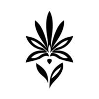 Symmetrical Black and White Floral Abstract Plant with Leaves and Petals, Minimalist Style, Illustration vector