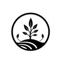 Circular Black and White of a Young Plant Sprouting from a Hill on a Cultivated Field. vector