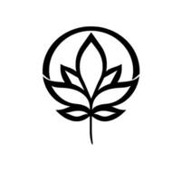 Simplified stylized cannabis leaf within a circular frame, rendered in grayscale with sharp lines, isolated on white. vector