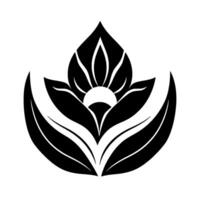 Stylized Black and White Floral Emblem with a Central Sunlike Element, Illustrative and Symmetrical . vector