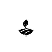 Minimalist A Single Leaf Emerging from Curved Earth Contours, Set in a White Circle, Featuring Trademark Symbol. vector