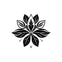 Symmetrical Black Lotuslike Floral on White Background, Featuring Detailed Leaf Forms and Central Spike. vector