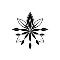 Symmetrical Black and White Floral Mandala , Geometric Leaf Pattern, Elegant Botanical Art with Minimalist Aesthetic, Central Point Composition. vector
