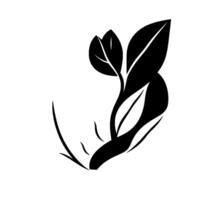 Bold black and white botanical illustration featuring stylized leaves, stems, and a minimalist organic composition. vector