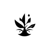 Geometric Black and White Botanical Stylized Plant Form with Drop, minimalist , symbolic of growth and purity. vector