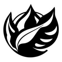 A stylized, monochrome emblem featuring a circular composition of organic shapes resembling leaves and petals, with a clean aesthetic. vector