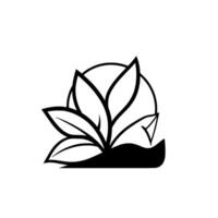 Minimalist Black and White Botanical Leafy Silhouette with Circle Background and Modern, Elements vector
