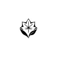 Minimalist Black and White Floral Emblem with Starburst Center, Leaf Accents, Centered on White Backdrop vector